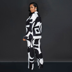 Printed Tie Up Blazer Long Sleeve Pants Two Piece Set BY-6707