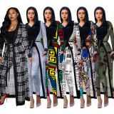 Printed Poncho Jacket Trousers Two Piece Set TE-3535