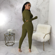 Zipper Long Sleeve Top And Pants 2 Piece Set YF-10659