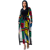 Printed Poncho Jacket Trousers Two Piece Set TE-3535