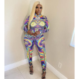 Print Long Sleeve Slim Jumpsuit ASL-6707