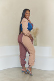 Color Block Splicing Sport Running 2 Piece Pants Set AIL-256