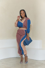 Color Block Splicing Sport Running 2 Piece Pants Set AIL-256