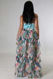 Irregular Split Printed Mesh Cake Skirt GFDY-1114