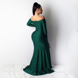 Solid Color V Neck Split Maxi Dress AIL-AL143