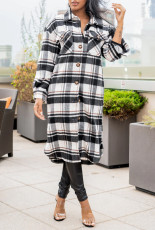 Striped Plaid Tweed Long Sleeve Long Coat CQ-212