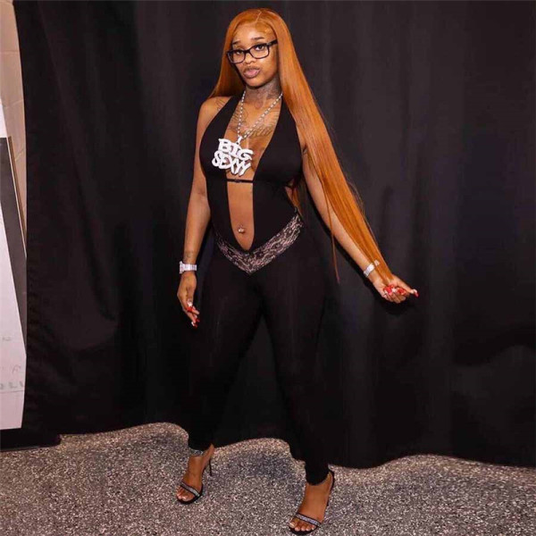 Sexy Sleeveless Hollow Out Low Neck Jumpsuit XEF-37858