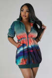 Fashion Print Half Sleeve Mini Dress XMY-9462