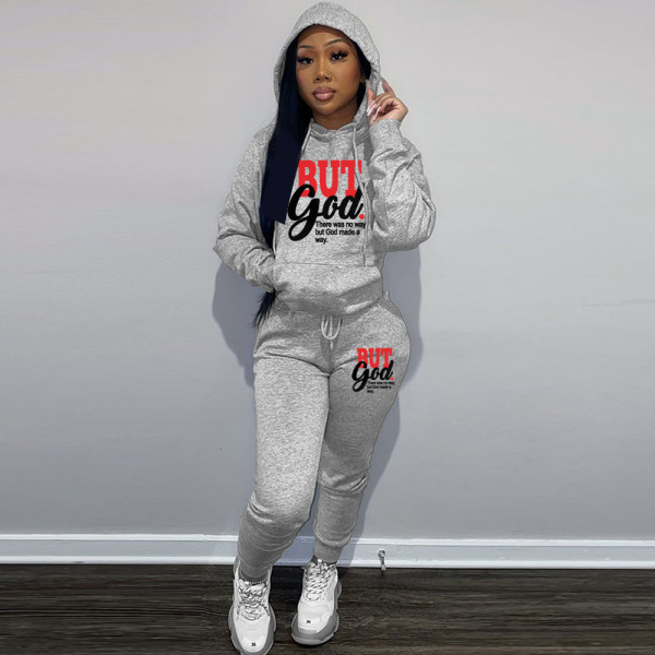 Plus Size Letter Print Hoodies And Pants Sport Two Piece Set GDNF-N8999B63