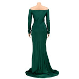Solid Color V Neck Split Maxi Dress AIL-AL143