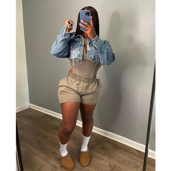 Fashion Long Sleeve Denim Short Coat GDYF-6686