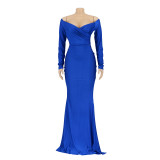 Solid Color V Neck Split Maxi Dress AIL-AL143