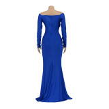 Solid Color V Neck Split Maxi Dress AIL-AL143