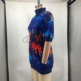 Fashion Print Half Sleeve Mini Dress XMY-9462