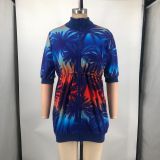 Fashion Print Half Sleeve Mini Dress XMY-9462