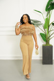 Feather Wrap Chest And Straight Pants 2 Piece Set AIL-257