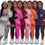 Plus Size Letter Print Hoodies And Pants Sport Two Piece Set GDNF-N8999B63