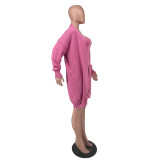 Solid Color Knit Mini Dress And Long Cardigan 2 Piece Set CQ-213