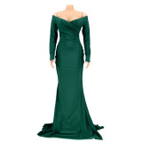 Solid Color V Neck Split Maxi Dress AIL-AL143