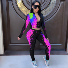 Plus Size Colorful Spatter Ink Casual Pants Two Piece Set OYF-D8319