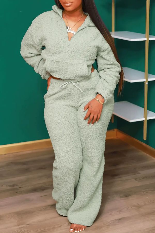 Shaker Fleece Zipper Tops And Pants Two Piece Set GFTF-881144071