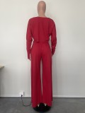 Solid Color Long Sleeve Crop Tops And Loose Pant 2 Piece Set OLYF-6111