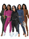 Vintage Knit Lozenge Sweater Two Piece Pant Set CH-23111