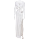 V Neck Backless Tie Up And Split Skirt 2 Piece Set GBTF-BT6080
