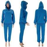 Solid Color Hooded Long Sleeve Pants Two Piece Set SSNF-211253