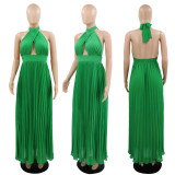 Sexy Backless Sleeveless Pleated Maxi Dress GYLY-9715