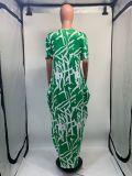 Plus Size Print Short Sleeve Loose Maxi Dress GDNY-D2197