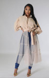 Mesh Patchwork Long Sleeve Long Shirt XHXF-950