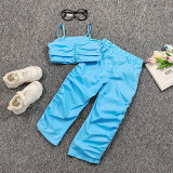 Kids Girl Pleated Sling Vest And Pants Two Piece Set GMYF-Y6423