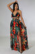 Sexy Halter Blackless Split Print Dress XHXF-290