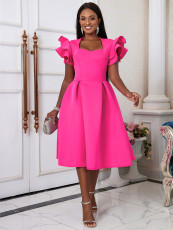 Plus Size Ruffled Sleeve Pleated Midi Dress GKEN-AM220728