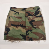 Plus Size Camouflage Tassel Hollow Out Half Body Skirt GBTF-9236DD