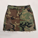 Plus Size Camouflage Tassel Hollow Out Half Body Skirt GBTF-9236DD
