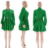 Long Sleeve Solid Color Mini Dress SSNF-211235