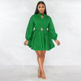 Long Sleeve Solid Color Mini Dress SSNF-211235