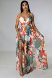 Sexy Halter Blackless Split Print Dress XHXF-290