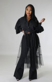 Mesh Patchwork Long Sleeve Long Shirt XHXF-950