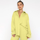 Lapel Single-breasted Tie Up Two Piece Pants Set SSNF-220813