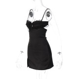 Sexy V Neck Lace Tie Up Mini Dress GKLK-D3311958Y