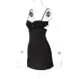 Sexy V Neck Lace Tie Up Mini Dress GKLK-D3311958Y