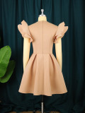 Plus Size Ruffled Sleeve Pleated Midi Dress GKEN-AM220728