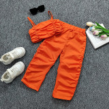 Kids Girl Pleated Sling Vest And Pants Two Piece Set GMYF-Y6423