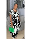 Plus Size Print Short Sleeve Loose Maxi Dress GDNY-D2197