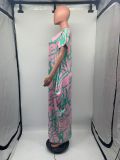 Plus Size Print Short Sleeve Loose Maxi Dress GDNY-D2197