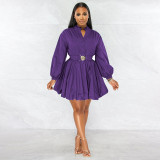 Long Sleeve Solid Color Mini Dress SSNF-211235