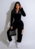 Printed Plaid Patchwork Gold Velvet Two Piece Pants Set TE-4648